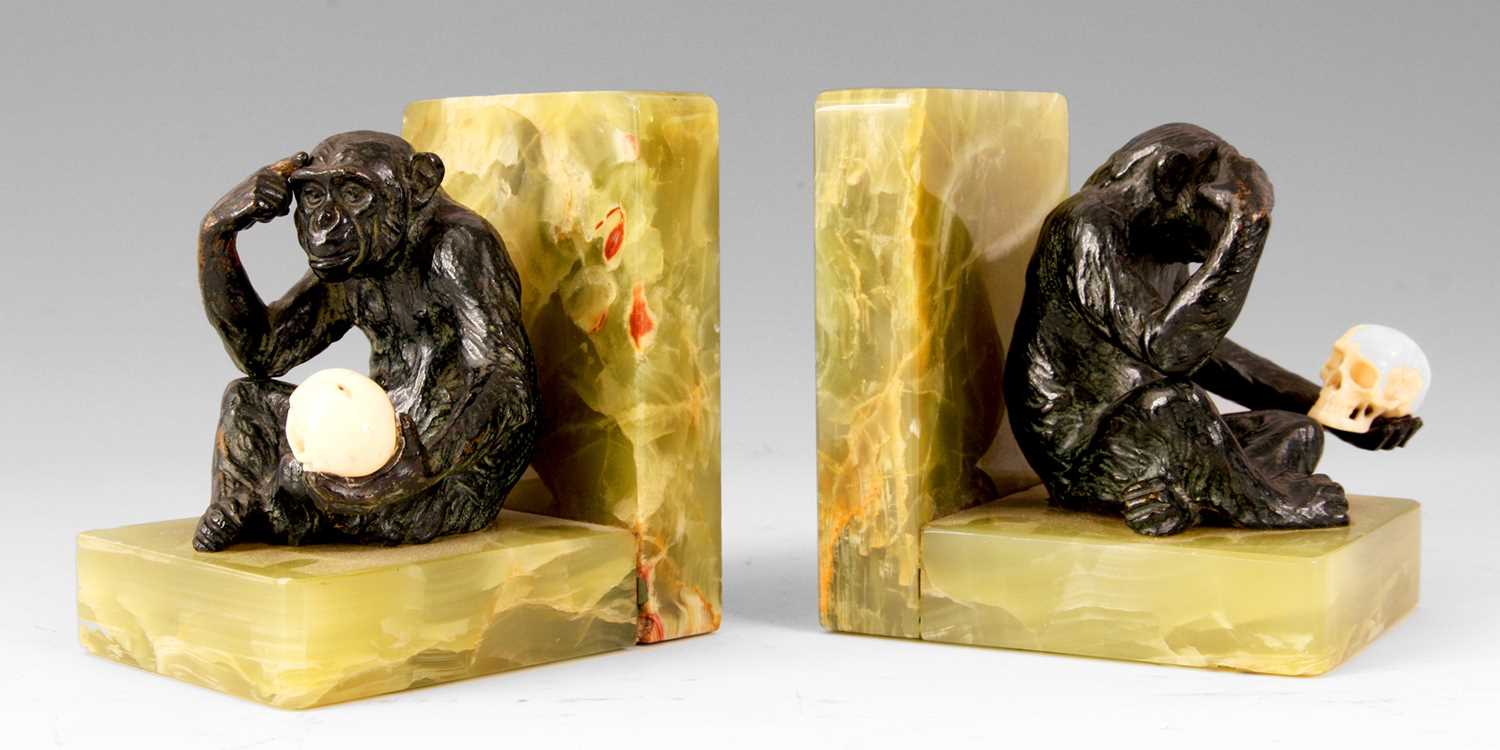Lot 551 - A PAIR OF LATE 19TH CENTURY BRONZE AND ONYX...