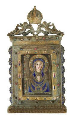 Lot 517 - AN EARLY SILVER AND ENAMEL RELIGIOUS PLAQUE DEPICITING THE VIRGIN MOTHER AND CHILD