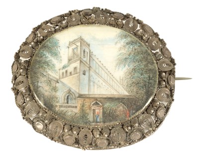 Lot 243 - A FINELY PAINTED OVAL MINIATURE DEPICTING A TURKISH MOSQUE