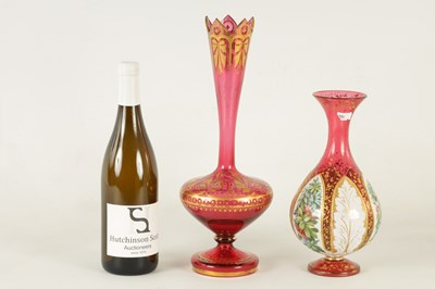 Lot 17 - TWO 19TH CENTURY RUBY AND WHITE OVERLAY BOHEMIAN GLASS VASES