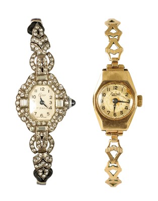 Lot 382 - A LADIES 1930'S 9CT GOLD WRISTWATCH TOGETHER WITH A COCKTAIL WATCH