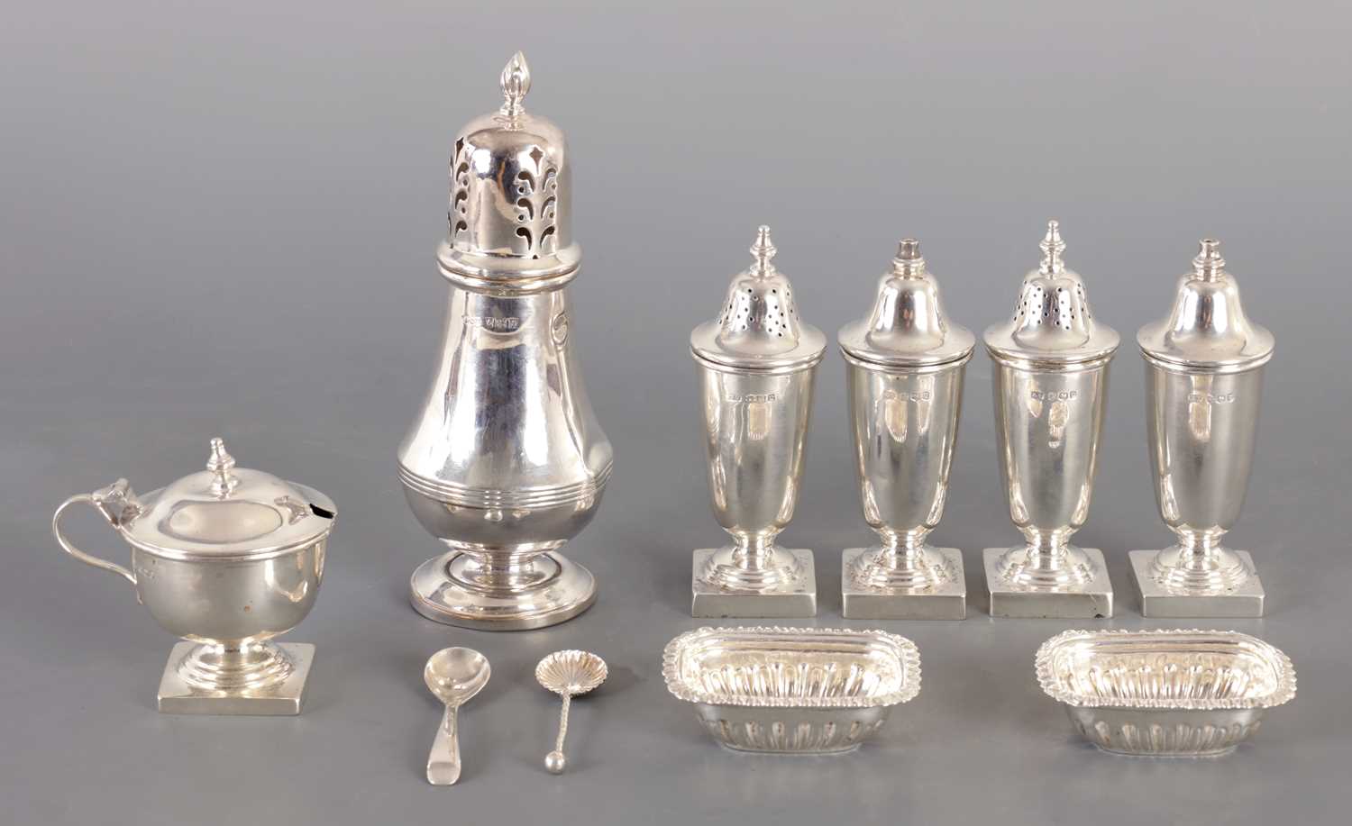 Lot 421 - A COLLECTION OF 8 SILVER CRUETS