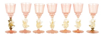 Lot 5 - A SET OF SEVEN 19TH CENTURY VENEITIAN GLASS WINE GLASSES