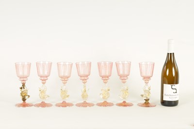 Lot 5 - A SET OF SEVEN 19TH CENTURY VENEITIAN GLASS WINE GLASSES