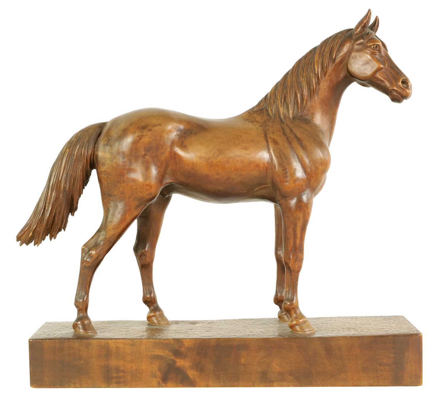 Lot 561 - A LATE 19TH CENTURY SWISS CARVED WOOD EQUESTRIAN SCULPTURE