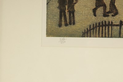 Lot 444 - L.S. LOWRY R.A. (BRITISH 1887-1976) "OUR TOWN" 20TH CENTURY LIMITED EDITION SIGNED PRINT