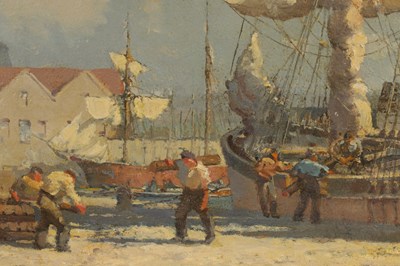 Lot 428 - STANHOPE ALEXANDER FORBES (1857 - 1947)  LATE 19TH CENTURY OIL ON CANVAS 'UNLOADING AT THE QUAY'
