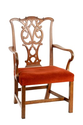 Lot 1019 - A GEORGE III MAHOGANY CHIPPENDALE OPEN ARMCHAIR