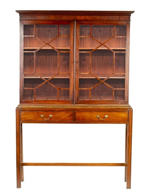 Lot 1086 - A GEORGE III AND LATER GLAZED BOOKCASE ON STAND