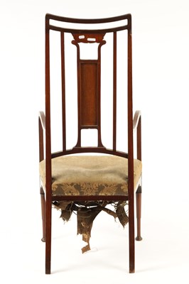 Lot 1061 - AN ART NOUVEAU MAHOGANY OPEN ARMCHAIR IN THE MANNER OF LIBERTY