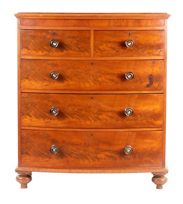 Lot 1005 - A 19TH CENTURY FLAMED MAHOGANY BOW-FRONT CHEST OF DRAWERS