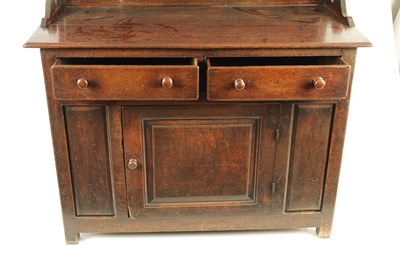 Lot 1032 - AN UNUSUALLY SMALL EARLY 18TH CENTURY WESTMORELAND OAK DRESSER AND RACK