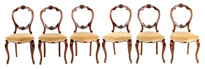 Lot 942 - A SET OF SIX VICTORIAN WALNUT BALLOON BACK DINNING CHAIRS