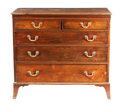 Lot 377 - A GEORGE III WALNUT AND MAHOGANY CROSSBANDED CHEST OF DRAWERS