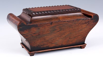 Lot 675 - A REGENCY ROSEWOOD SARCOPHAGUS SHAPED SEWING...