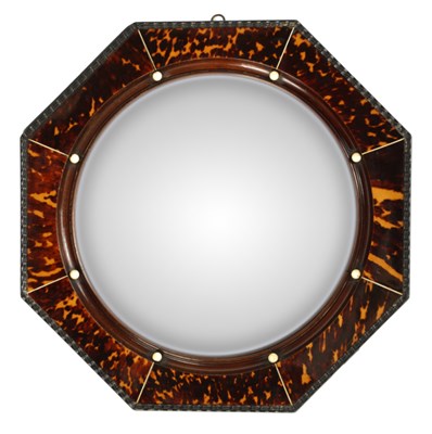 Lot 608 - A LATE 19TH CENTURY OCTAGONAL TORTOISESHELL VENEERED MIRROR