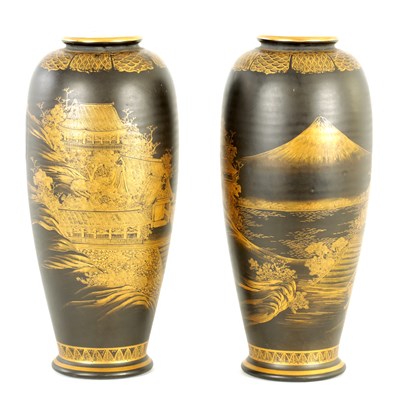 Lot 366 - A PAIR OF MEIJI PERIOD JAPANESE SATSUMA VASES