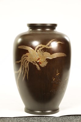 Lot 215 - A LARGE JAPANESE MEIJI PERIOD SILVER INLAID BRONZE VASE