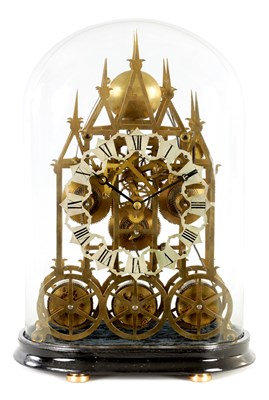 Lot 909 - A 20TH CENTURY TRIPLE CHAIN DRIVEN FUSEE SKELETON CLOCK