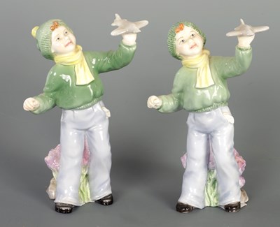 Lot 170 - TWO ROYAL WORCESTER FIGURES  BOYS AND GIRL ‘COME OUT TO FLY, FIRST FLIGHT’