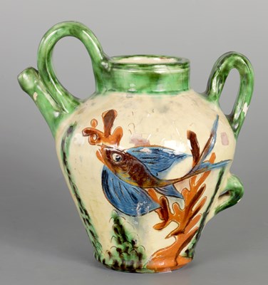 Lot 82 - AN EARLY 20TH CENTURY FRENCH POTTERY WINE EWER