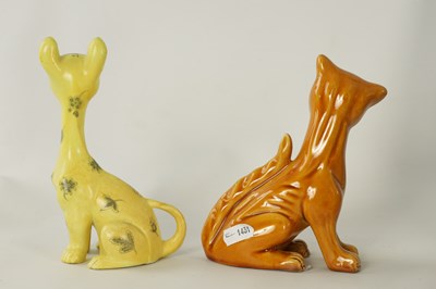 Lot 86 - AN ALURVALE POTTERY CAT IN THE MANNER OF GALLE TOGETHER WITH ANOTHER SIMILAR CAT