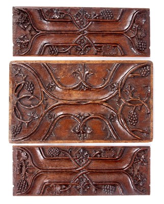 Lot 697 - THREE 17TH/18TH CENTURY OAK GOTHIC PANELS...