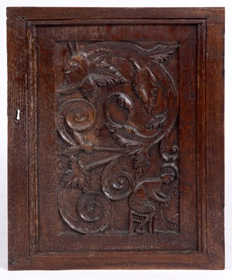 Lot 707 - A LATE 17TH CENTURY CARVED OAK PANEL depicting...