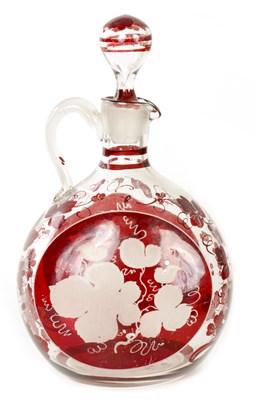 Lot 32 - A VICTORIAN CLEAR AND RUBY GLASS CLARET JUG
