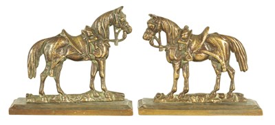 Lot 614 - A PAIR OF CAST BRASS HEARTH HORSES