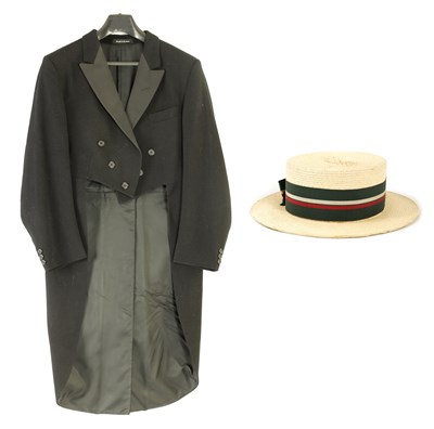 Lot 577 - A VINTAGE TAILCOAT TOGETHER WITH A STRAW BOATER