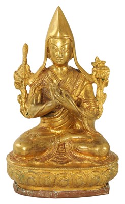 Lot 349 - A 19TH CENTURY GILT BRONZE SEATED BUDDHA