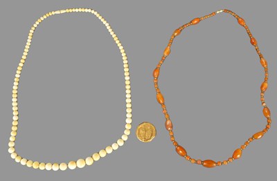 Lot 592 - A 19TH CENTURY GRADUATED IVORY BEAD NECKLACE