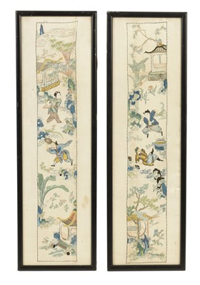 Lot 269 - A PAIR OF 19TH CENTURY SILK EMBROIDERED PANELS