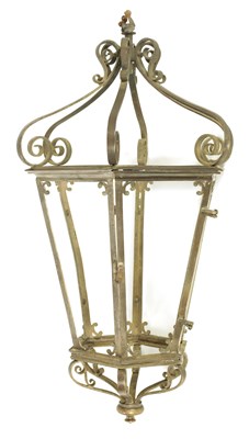 Lot 532 - A 19TH CENTURY BRASS HANGING LANTERN