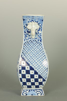Lot 223 - A 19TH CENTURY CHINESE BLUE AND WHITE SQUARE BALUSTER SHAPED VASE