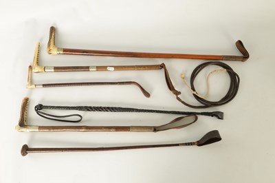 Lot 477 - A COLLECTION OF SIX EARLY 20TH CENTURY AND LATER RIDING WHIPS AND CROPS