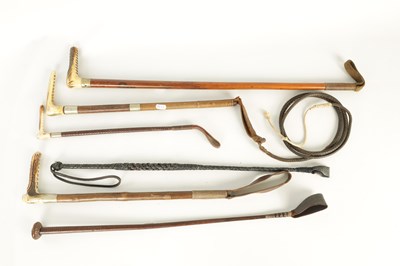 Lot 477 - A COLLECTION OF SIX EARLY 20TH CENTURY AND LATER RIDING WHIPS AND CROPS