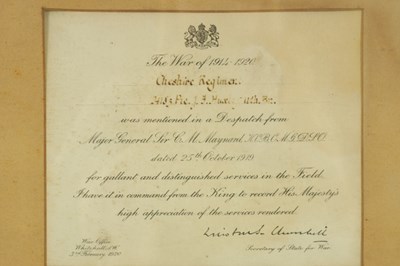 Lot 454 - A WW1 MENTIONED IN THE DISPATCHES CERTIFICATE