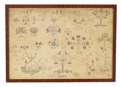 Lot 336 - AN 18TH CENTURY NEEDLEWORK SAMPLER