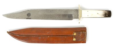 Lot 646 - A LARGE 19TH CENTURY HORN HANDLE BOWIE KNIFE BY BROOKES AND CROOKES, SHEFFIELD