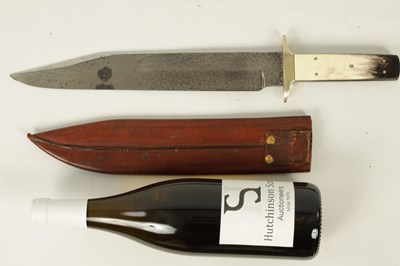 Lot 646 - A LARGE 19TH CENTURY HORN HANDLE BOWIE KNIFE BY BROOKES AND CROOKES, SHEFFIELD