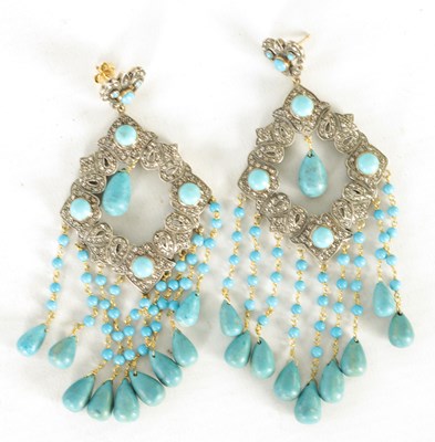 Lot 380 - A PAIR OF ART DECO DIAMOND AND TURQUOISE EARRINGS