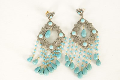 Lot 380 - A PAIR OF ART DECO DIAMOND AND TURQUOISE EARRINGS