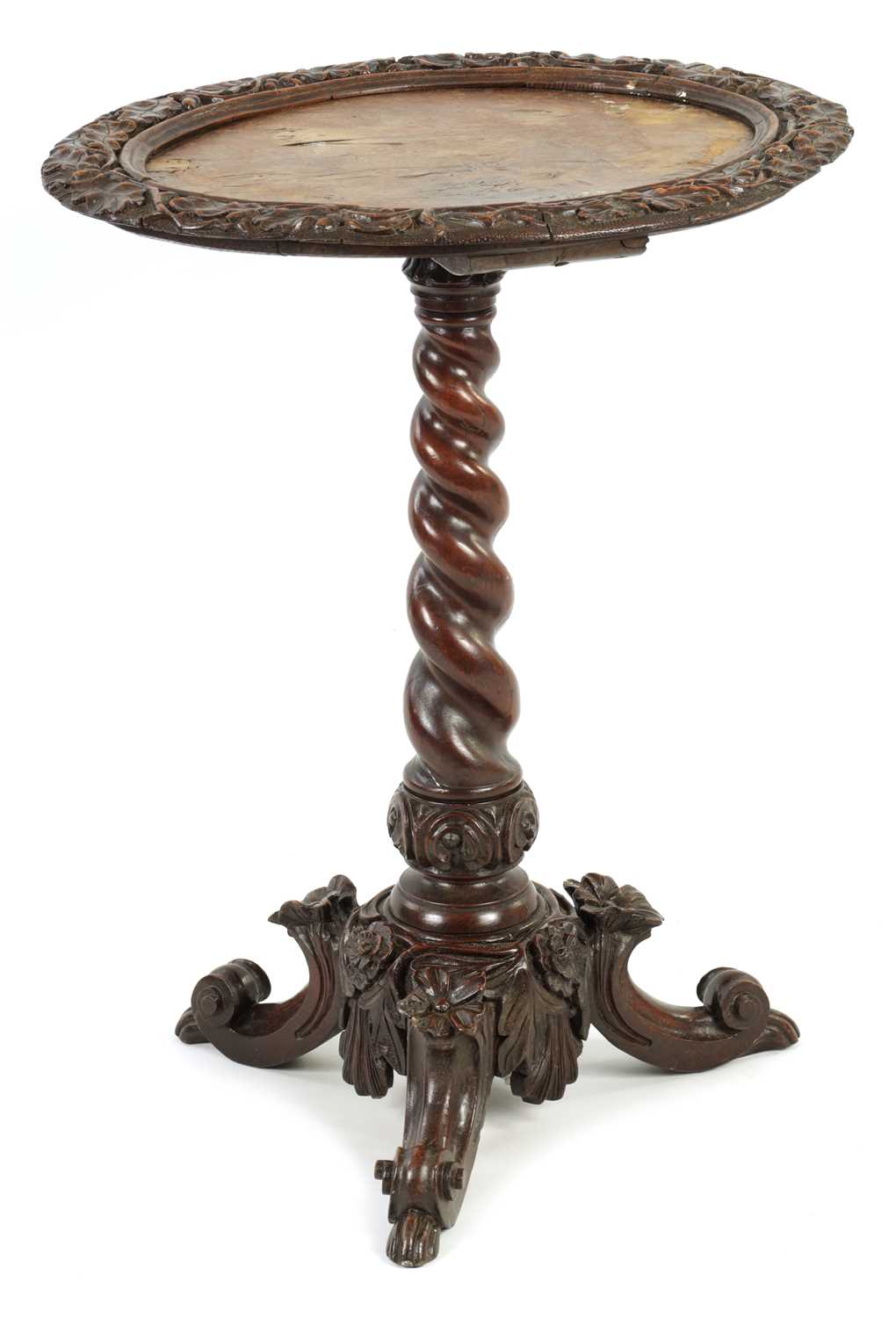 Lot 1035 - A 19TH CENTURY IRISH BOG AND BURR OAK OCCASIONAL TABLE
