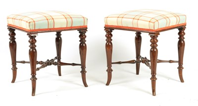 Lot 1049 - A PAIR OF 19TH CENTURY ROSEWOOD UPHOLSTERED STOOLS IN THE MANNER OF GILLOWS