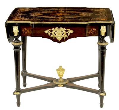 Lot 280 - A MID 19TH CENTURY ORMOLU MOUNTED PARQUETRY INLAID EBONISED CENTRE TABLE