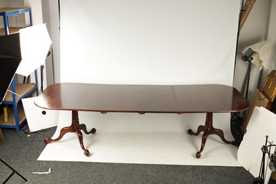 Lot 956 - A 20TH CENTURY MAHOGANY DOUBLE PEDESTAL D END DINING TABLE BY BRIGHTS OF NETTLEBED