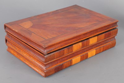 Lot 927 - A 19TH CENTURY ROSEWOOD INLAID BOX SHAPED AS FOUR BOOKS