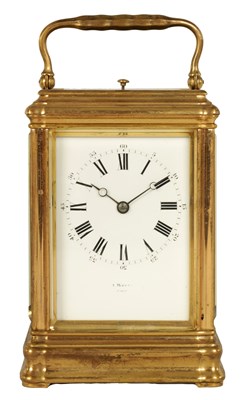 Lot 698 - DROCOURT, PARIS.  A 19TH CENTURY FRENCH BRASS GORGE-CASE REPEATING CARRIAGE CLOCK
